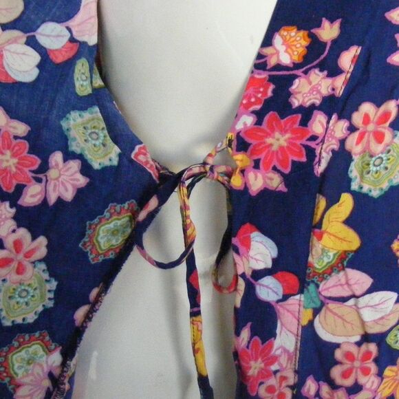 JOSIE Natori Kimono Robe, M, Blue, Multicolor floral, Short, Sash belt, Rayon - Picture 9 of 13